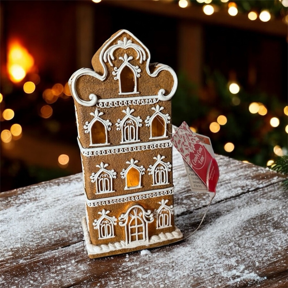 Christmas Neutral Victorian Lighted Dark Gingerbread Village House 11" NEW